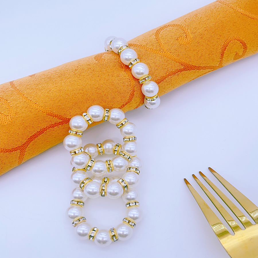 Cross-Border Hot Selling Napkin Ring Delicate Pearl Diamond Napkin Ring Dining Table Holiday Napkin Ring Wedding Napkin Ring Gold Diamand