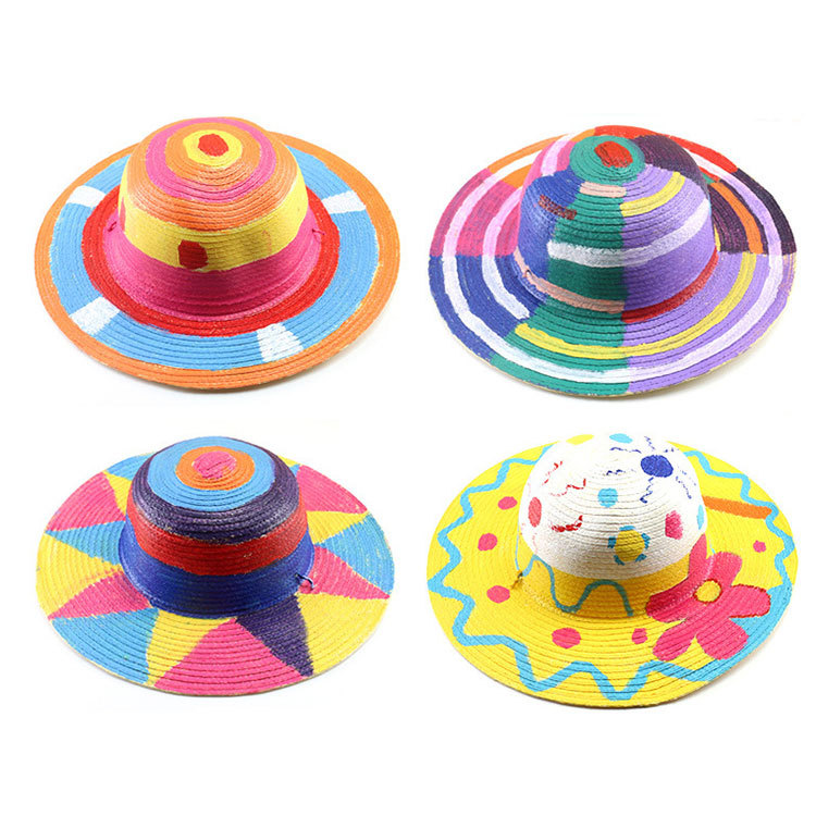 儿童绘画草帽子幼儿园手工diy制作创意美术材料包涂鸦彩绘手绘