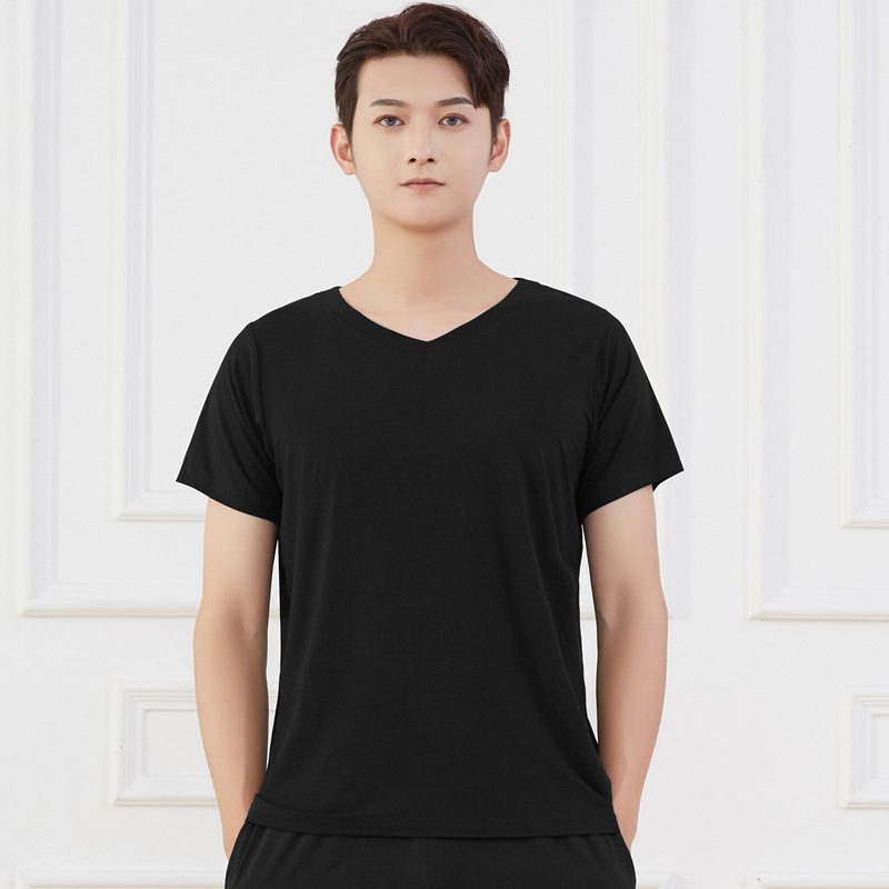 男款长袖v领莫代尔舞蹈练功服上衣圆领黑色形体服男孩跳舞服新款