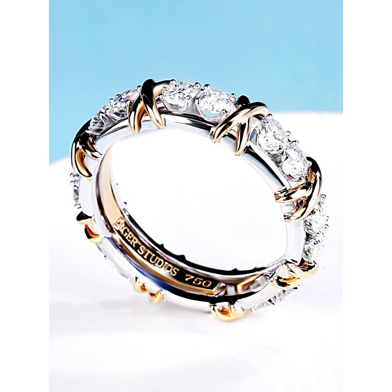 s925银镀白金仿真莫桑石钻戒指环满钻六爪 碎钻天然钻石 戒指女