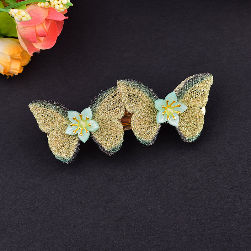 刺绣蝴蝶结头饰发夹大号卡子弹簧夹发卡渐变色全扎头饰女秋冬日常