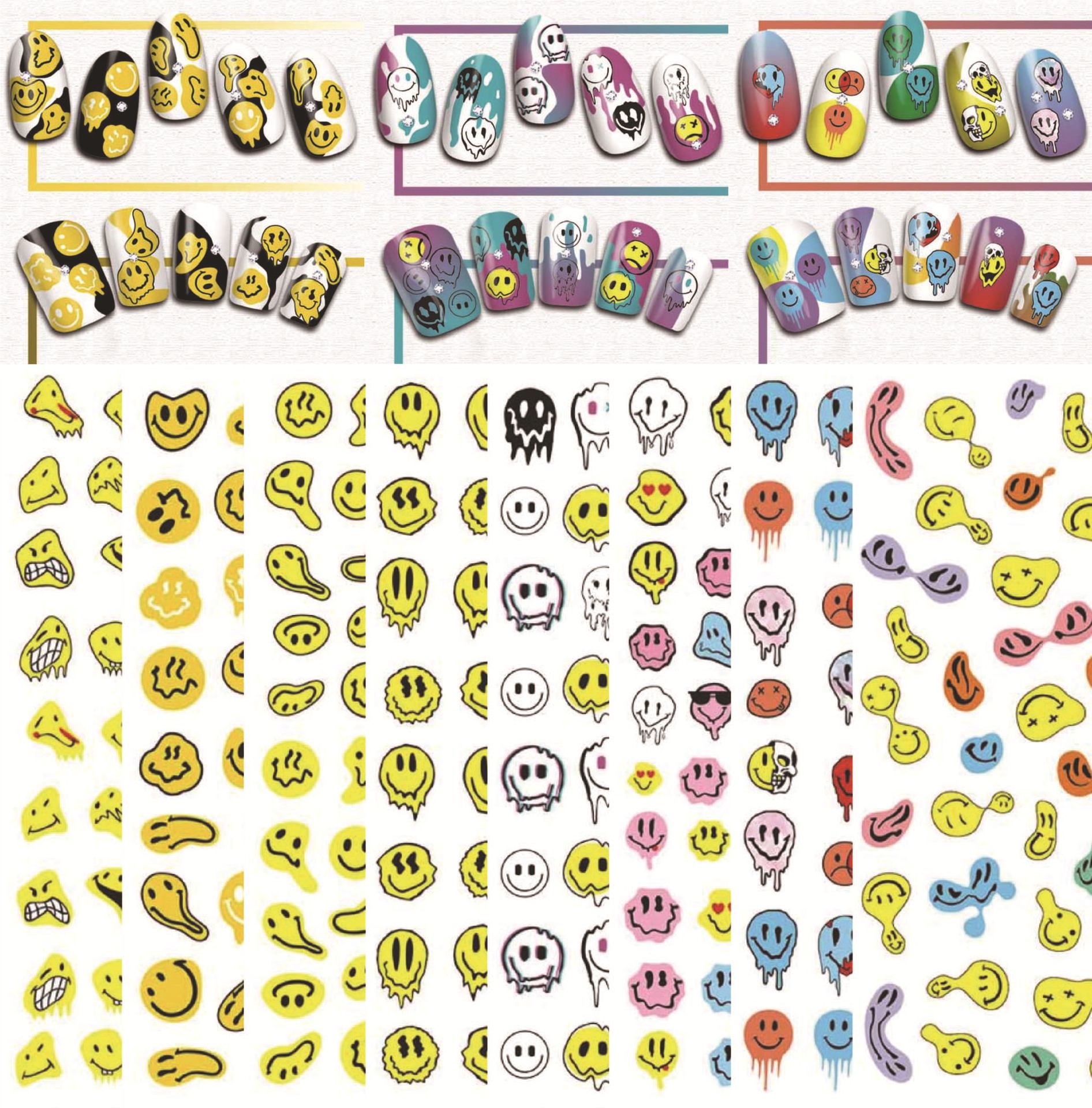 wg969-976变形笑脸美甲贴纸 跨境电商表情包变形笑脸美甲贴纸 969