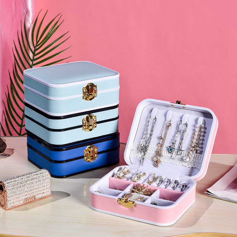 Jewelry Box Korean Portable Travel Jewelry Box Storage Ring Earrings Jewelry Jewelry Box Factory in Stock