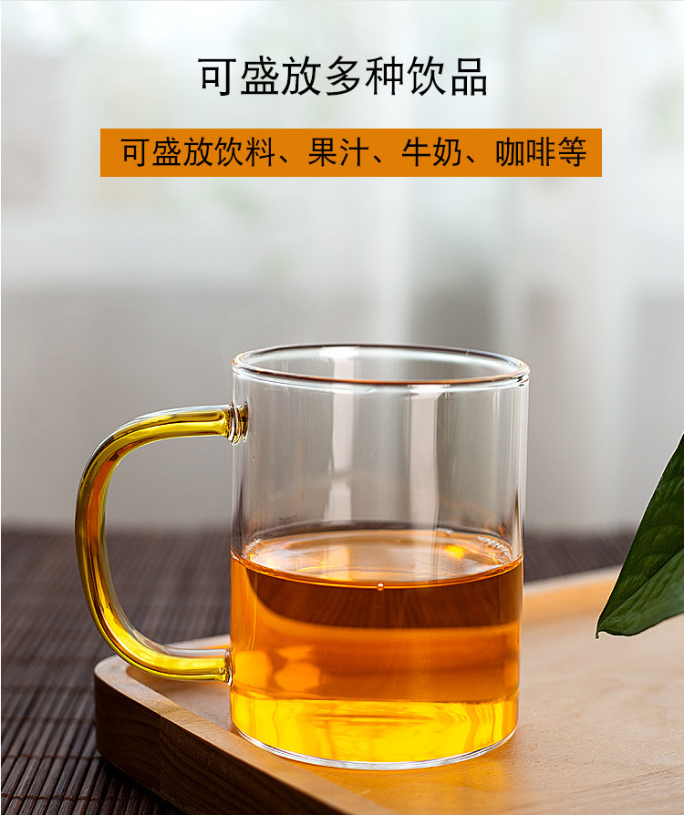 glass cup Source Factory Goods Color Handle Single-Layer Heat-Resistant Glass Water Cup Household Multi-Color Hospitality Mug Glass Green-Tea Cup Transparent