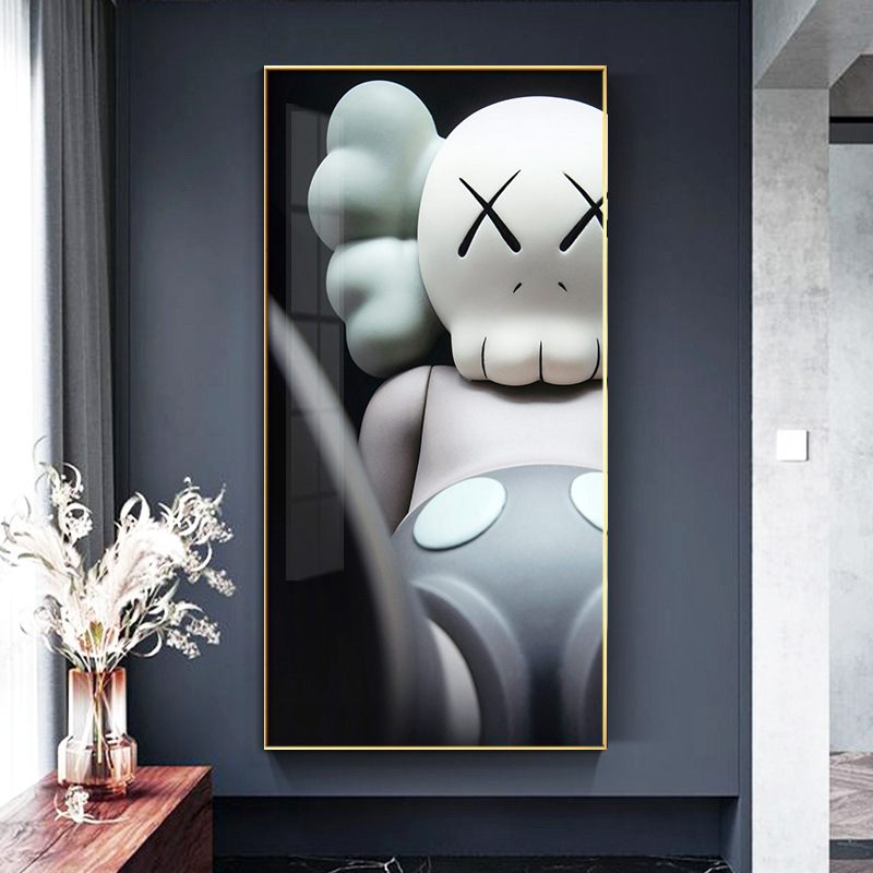 入户玄关装饰画kaws挂画潮流潮牌公仔壁画现代轻奢油画布过道平面