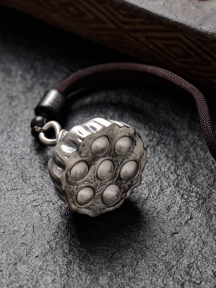 999纯银莲蓬手把件足银摆件禅意银茶宠银滚珠按摩把玩个性银挂件