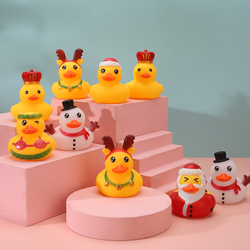 Creative Cross-Border Vinyl Christmas Antlers Small Yellow Duck Santa Claus Snowman Squeeze and Sound Toy Children Playing with Water Toys