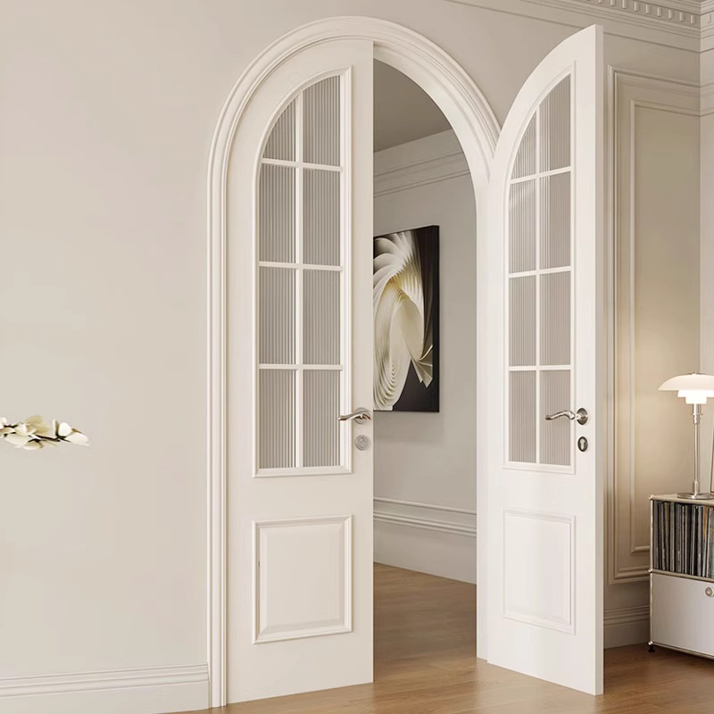 实木复合烤漆大门白色环保拱形客厅卧室房间门弧形对开门法式