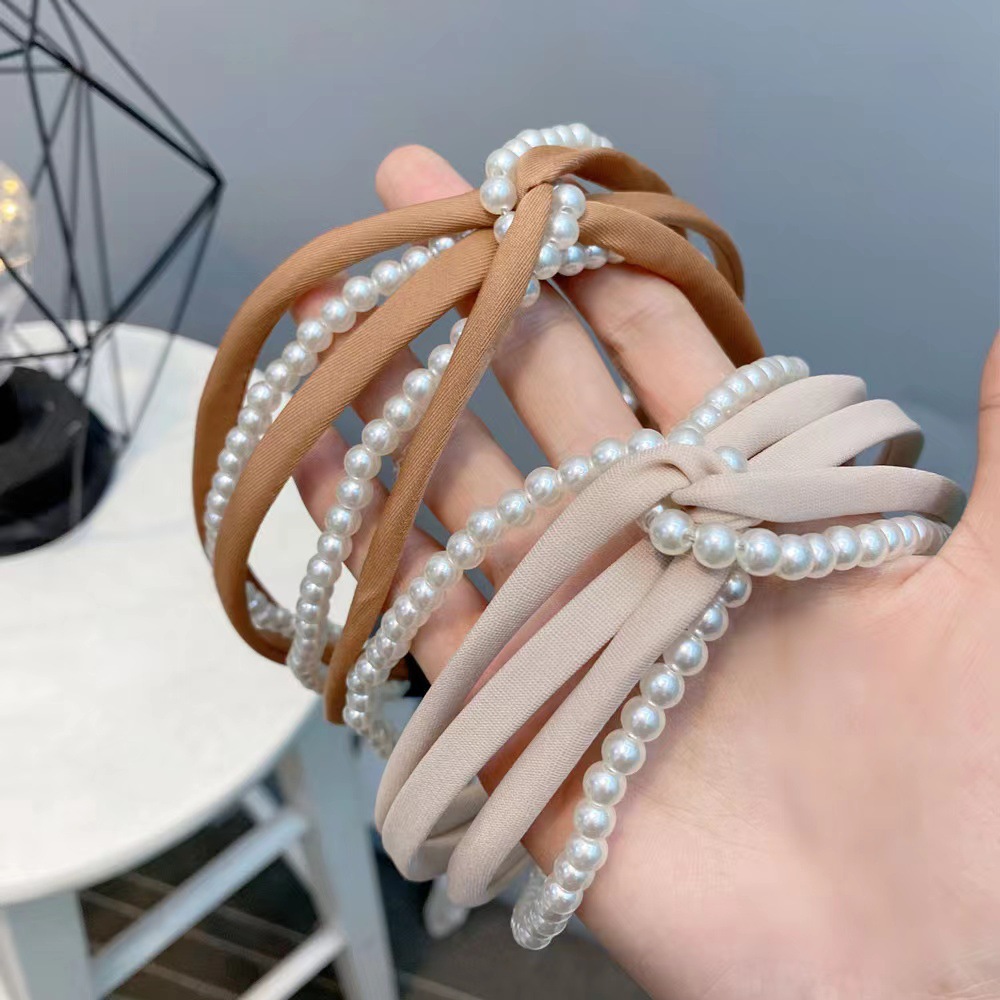 韩版新款珍珠发箍松紧交叉简约气质发卡成人压发发窟ins头箍发饰