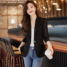 雪纺黑色小西装外套女薄款夏季2023新款韩版七分袖小个子休闲西服