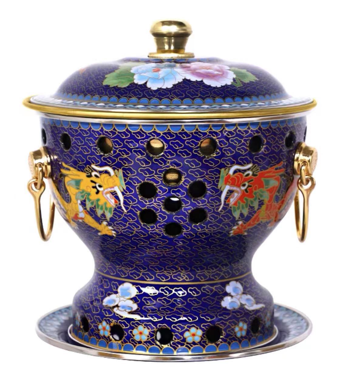 景泰蓝铜火锅单人珐琅油铜锅酒精小火锅商用自助分餐小铜锅炉