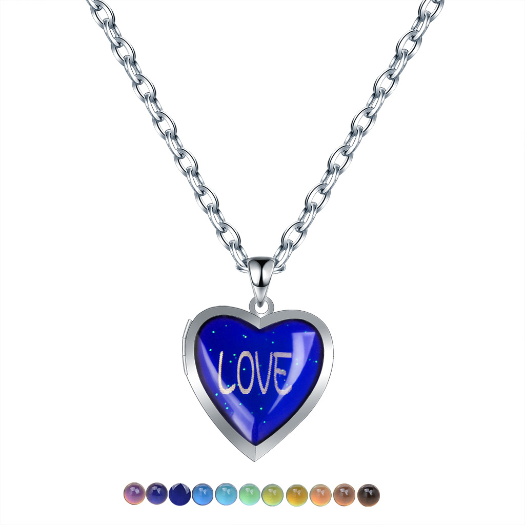 Women's All-Match Light Luxury Minority Design Women's Stainless Steel Bracelet Heart Shaped Love Photo Box Temperature-Sensitive Color-Changing Necklace Can Carve Writing