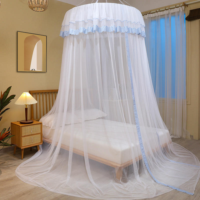 纹账2021年新款免打孔蚊帐吊挂圆顶式家用落地加密防蚊纱帐公主风