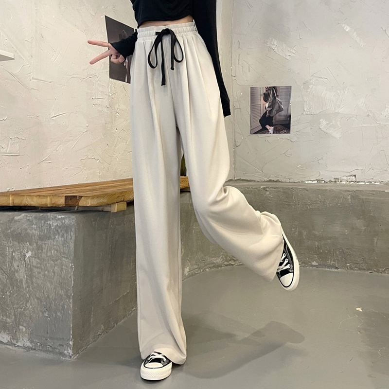 Wide-Leg Pants Ladies 2022 New Autumn and Winter Korean Style High Waist Drooping Casual Pants Loose Straight Girl Mop Pants