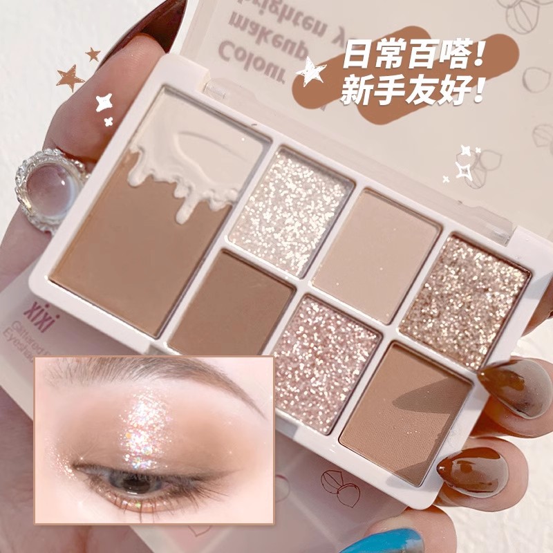 Xixi Seven Colors Eye Shadow Plate Ins Super Popular Earth Color Matte Shimmer Long Lasting Waterproof Student Cheap Niche Eye Shadow