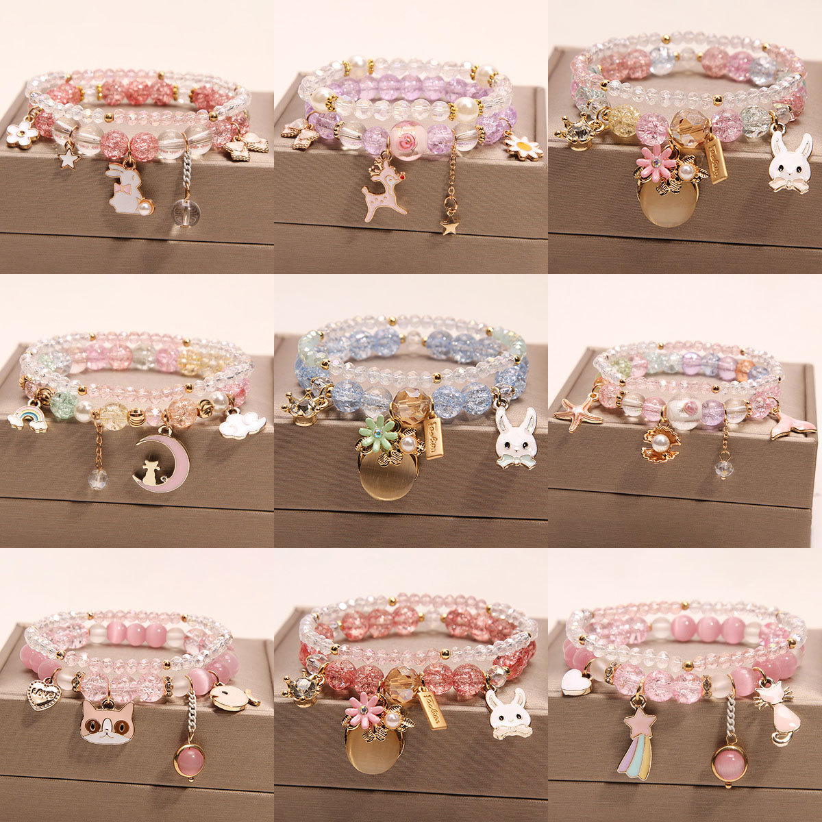 韩版可爱儿童水晶手链女童公主手环学生闺蜜手串姐妹链多元素手镯