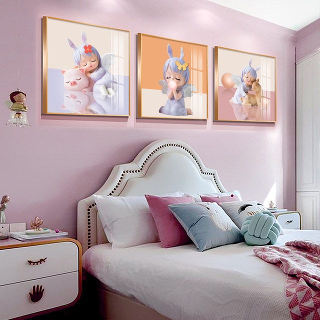 北欧小清新客厅卧室儿童房天使宝宝女孩装饰画文艺公主房墙面挂画