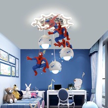 儿童房灯女男孩卧室灯具欧美式简约现代创意卡通蜘蛛侠护眼LED吊