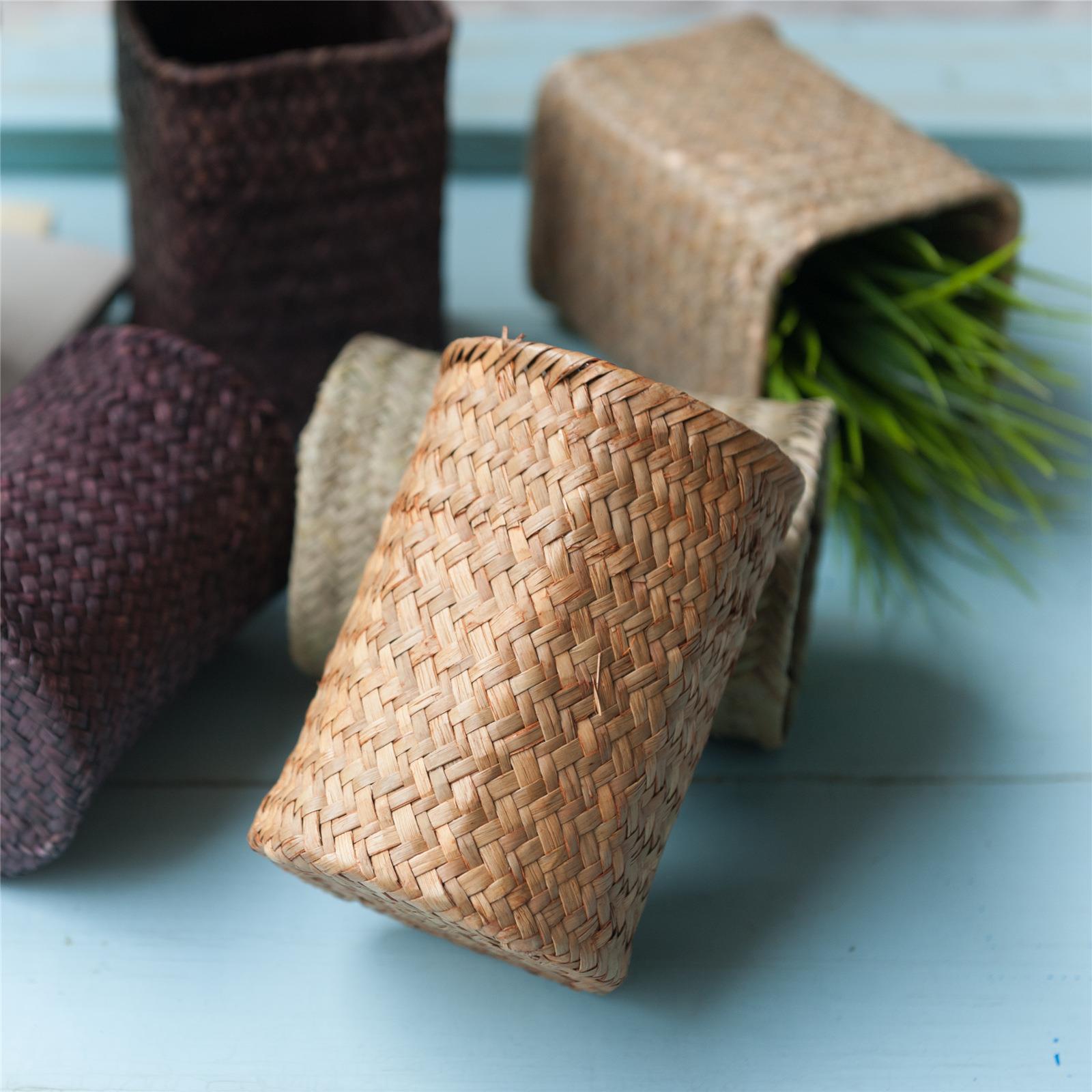 田园风藤草编织桌面小花插花器花筒笔筒家居摆饰收纳筐篮外贸批发