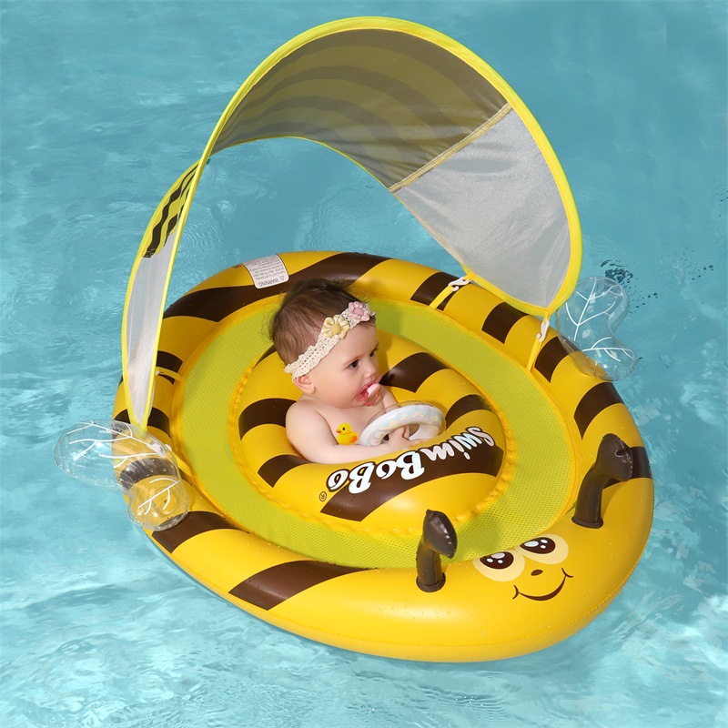 swimbobo婴儿游泳圈防晒蓬儿童座圈可爱小蜜蜂卡通造型可调节坐圈
