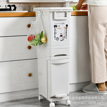 批发厨房垃圾桶家用高颜值脚踏式干湿分类带盖按压翻盖厨余垃圾桶