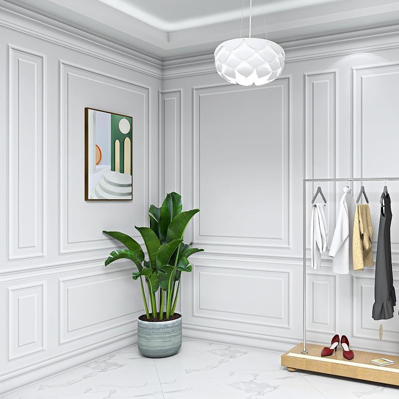 服装店防水墙布直播间背景墙壁纸拍照石膏线条网红欧式3d客厅墙纸