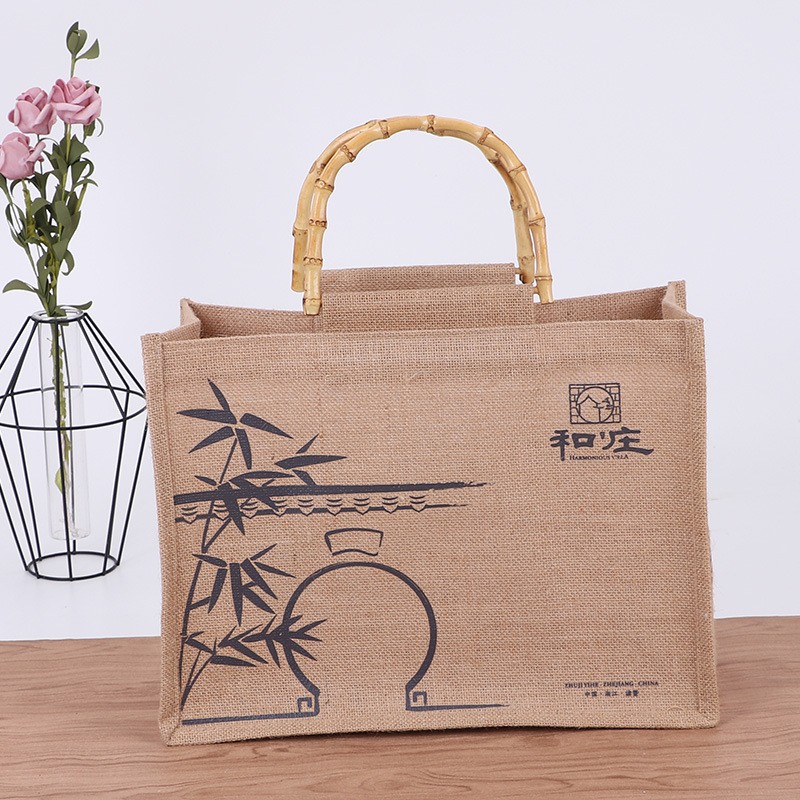 Shopping Linen Bag Bamboo Hand Bag Gift Bag Color Printing Environmental Protection Handbag Gunnysack Printed Logo