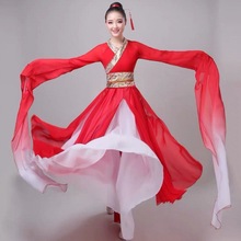 水袖舞蹈服惊鸿舞中国风甩袖服装女飘逸红昭愿汉服古典舞演出服