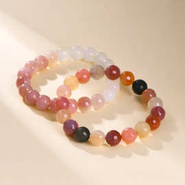 DIY原创创意七彩玛瑙12mm圆珠佛头佛公手链女盐源玛瑙果冻色手串