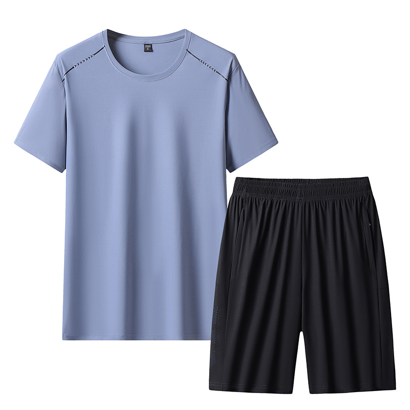 夏季新款男士短袖休闲运动套装户外跑步宽松透气T恤速干两件套潮