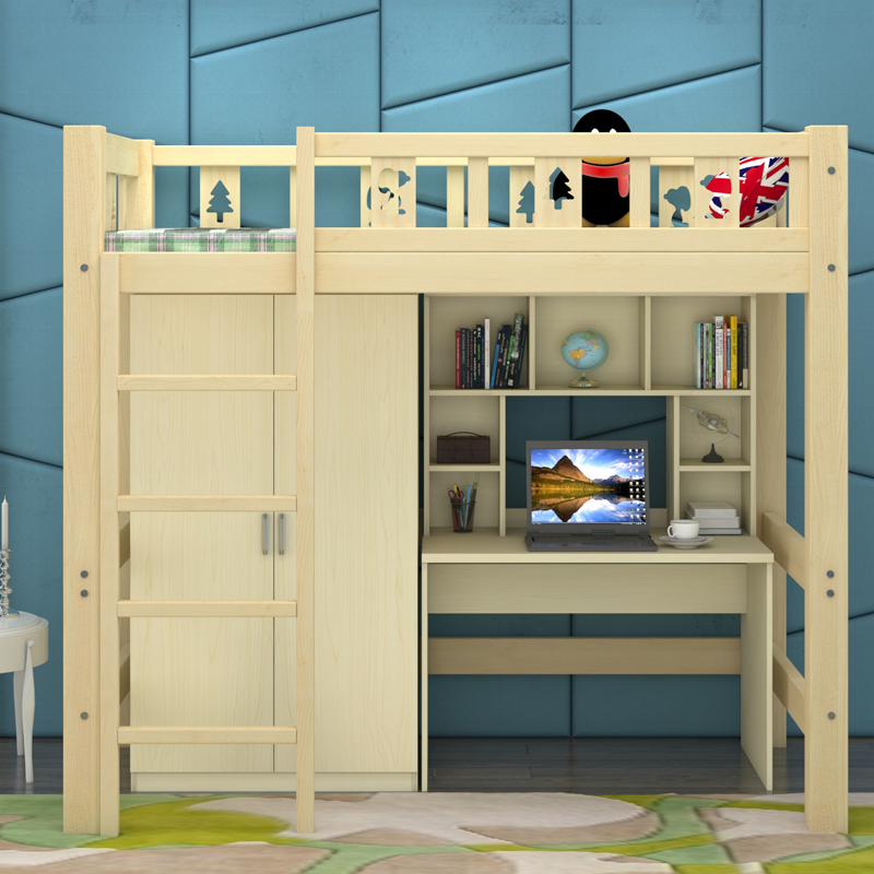 批发上床下桌柜实木高架床多功能组合床儿童成人双层高低床带衣柜