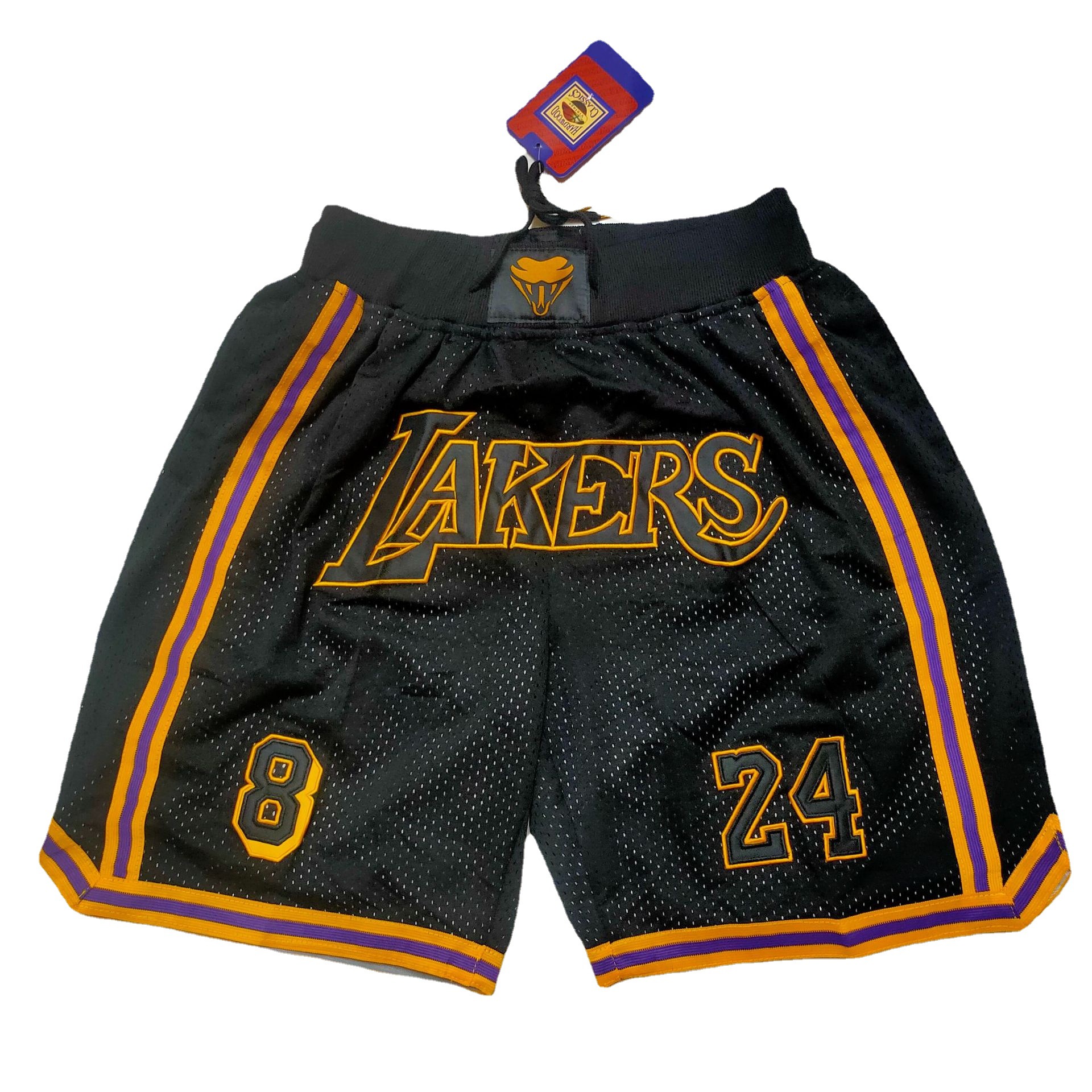 just don球裤 湖人lakers 8-24黑色口袋球裤 篮球裤棒球裤短裤