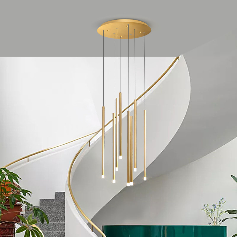 Stair Chandelier Long Chandelier Light Luxury Modern Simple Hollow Empty Large Villa Loft Duplex Rotating Stair Chandelier