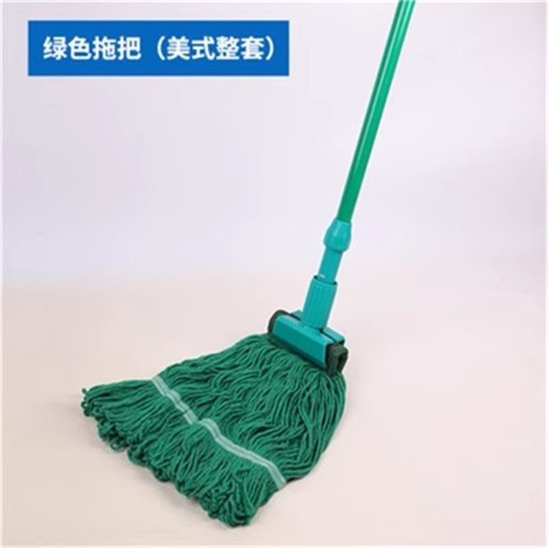 普通大圆头实木杆墩布棉线吸水拖把绒线布条老式拖布酒店物业唷贸 图