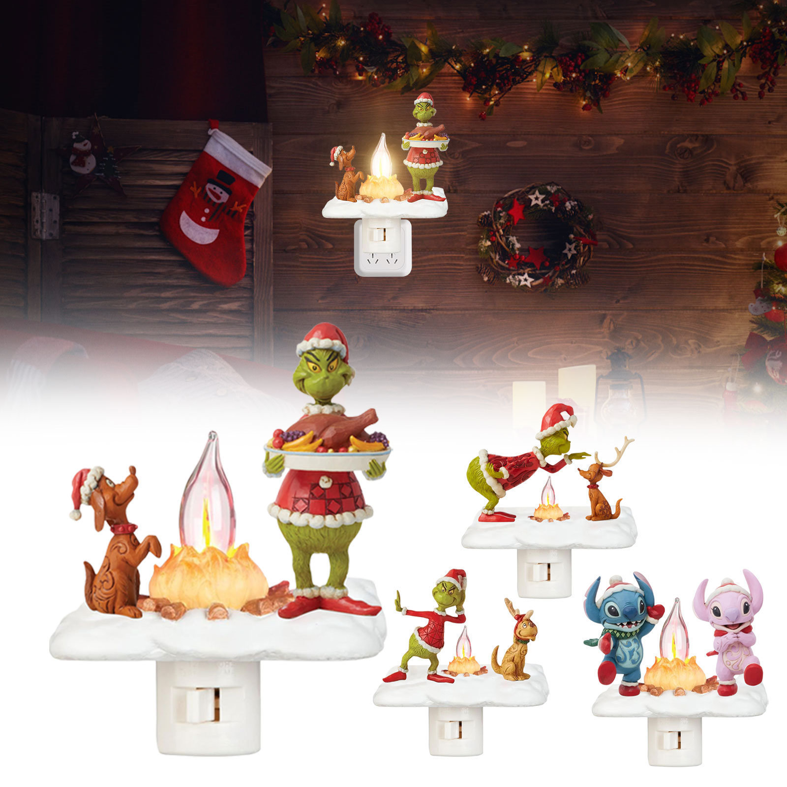 跨境新款圣诞节装饰小夜灯格林奇史迪仔可爱奇趣家居装饰送人礼物