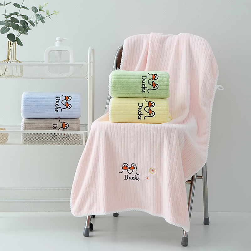 coral velvet duck embroidered bath towel embroidered cute soft absorbent bath towel wholesale
