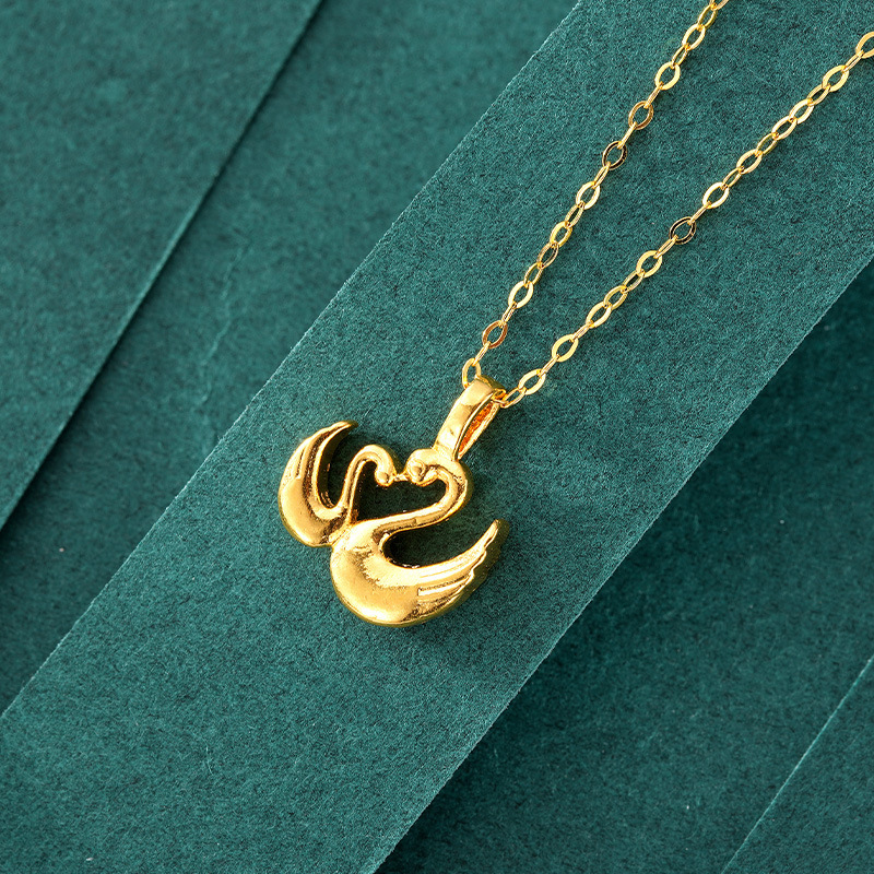 中国金店足金999黄金天鹅吊坠3d硬金小天鹅项链锁骨链母亲节礼物