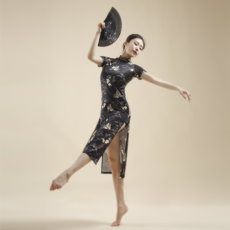 古典舞旗袍舞蹈服女练功服装飘逸身韵纱衣中国风跳舞开叉演出服