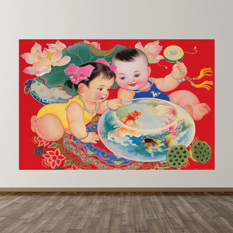童子求子图金童玉女聚宝盆客厅婚房装饰画墙贴壁挂画年画