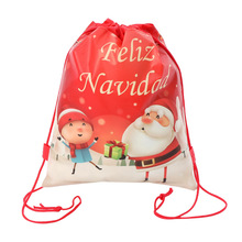 圣诞老人双面纺布印刷束口抽绳袋玩具收纳袋书包生日派对礼物袋