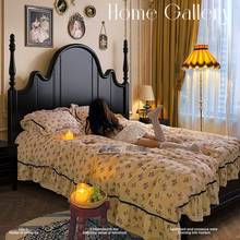 5V法式复古实木床黑色1.5m双人床现代简约中古风轻奢美式床婚床家