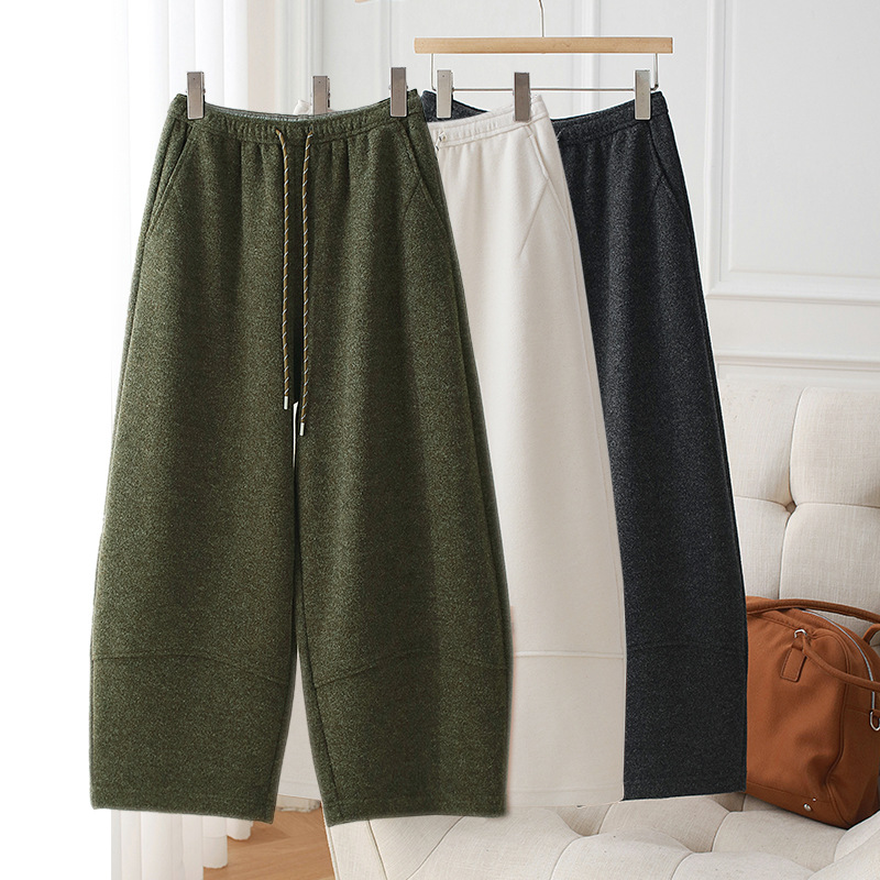 毛呢哪吒裤女九分洋气欧货大码高端绵羊毛加厚秋冬保暖哈伦弯刀裤