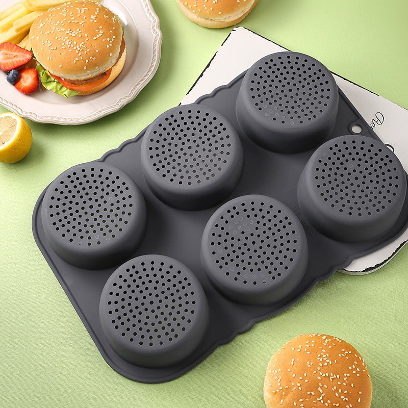 New 6-Hole Burger Press Silicone Toast Bakeware Home Baking Tools Food Grade Non-Stick Han