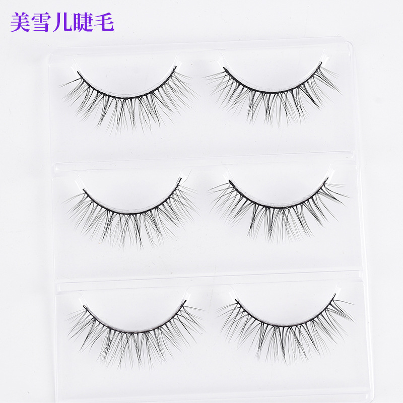 Qingdao False Eyelashes Factory Wholesale Handmade Chemical Fiber False Eyelashes Natural Nude Makeup Short Black Stem False Eyelashes