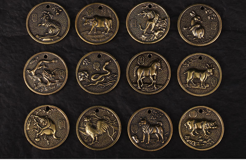 【不带磁性】纯黄铜复古十二生肖小铜币古玩立体车钥匙扣挂件吊坠