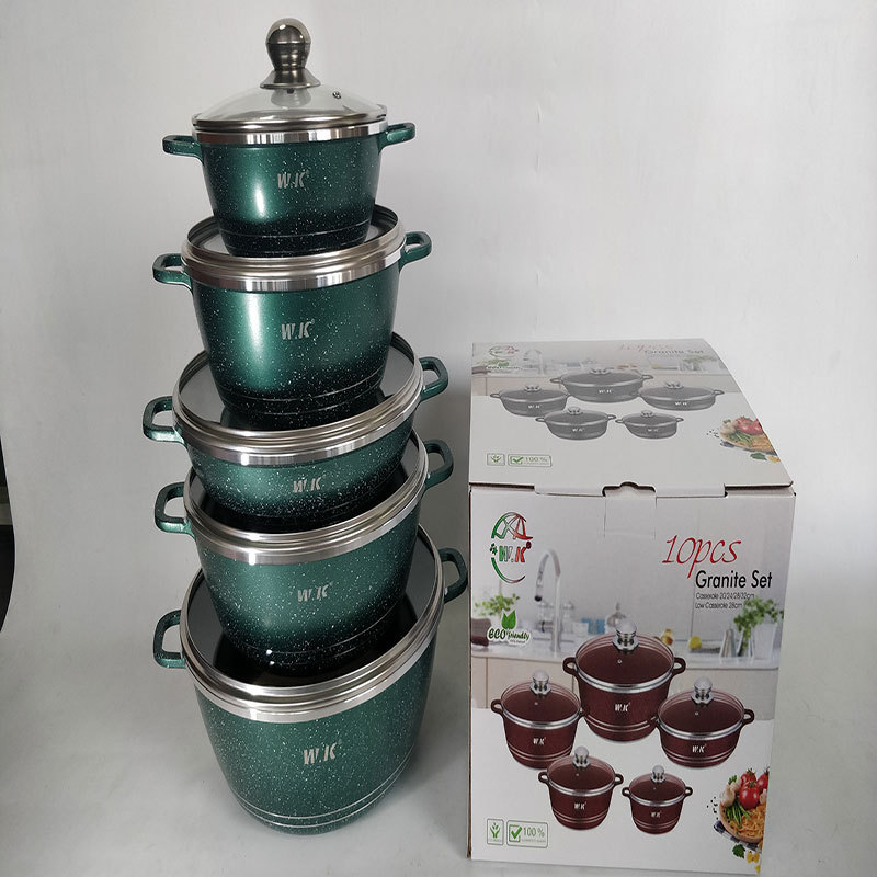 Non-Stick Cookware 10 PCs Set Household Aluminium Wok Soup Pot Kitchenware Combination Gas Stove Suitable for Pot Set