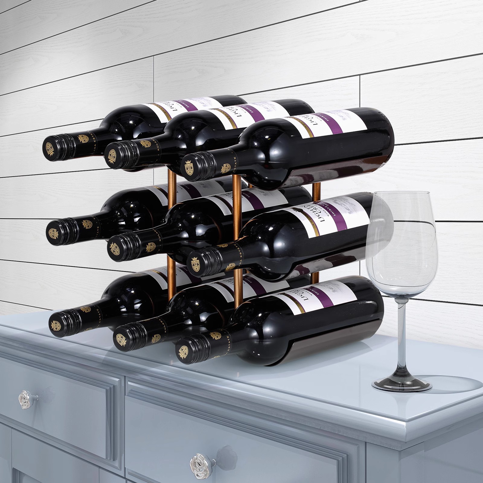 跨境工艺品铁艺波浪酒瓶架 简约现代 酒瓶收纳 家居装饰(9个酒瓶