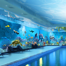 海底世界墙纸游乐场儿童房壁纸婴儿游泳馆防水墙布3d立体海景壁画