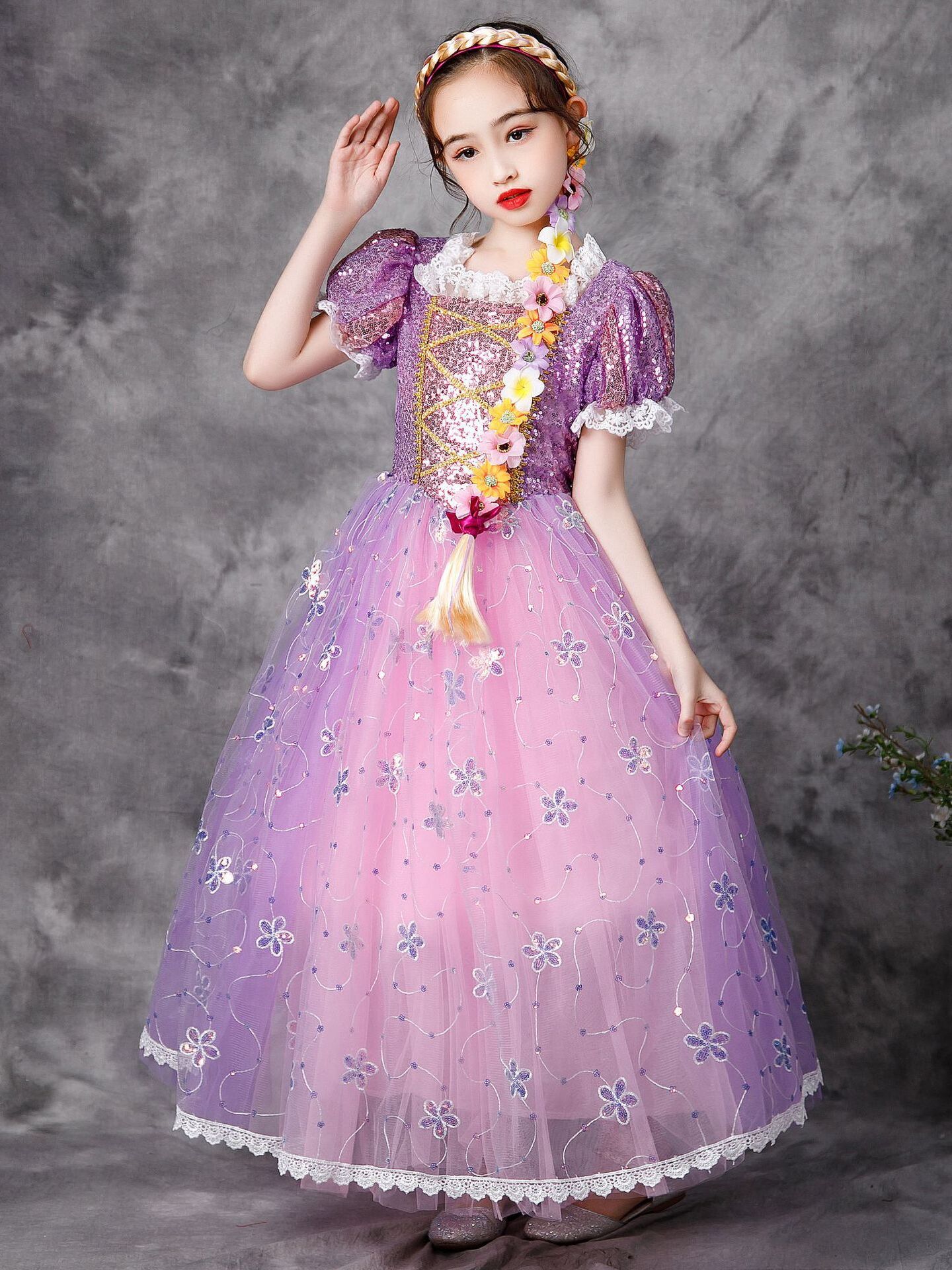 外贸女童长发公主裙魔法奇缘乐佩cosplay儿童表演服蓬蓬花童仙裙