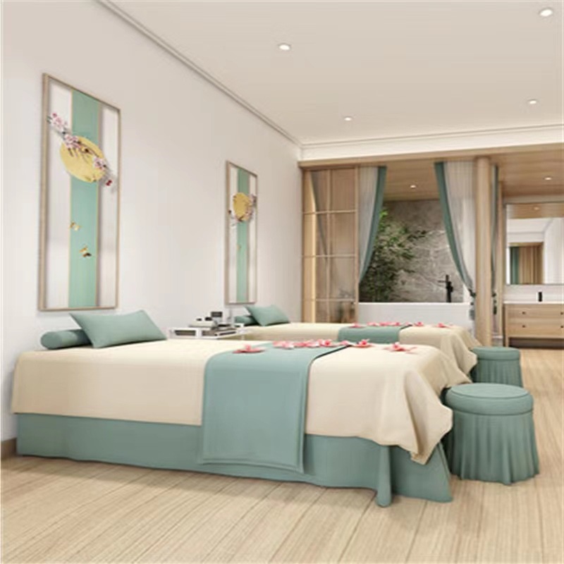 高端美容院床罩美容床四件套批发简约温馨咖色轻奢软装按摩床套